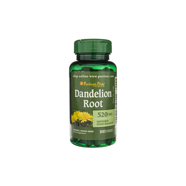 A bottle of Puritan's Pride Dandelion Root - 520 mg 100 caps.
